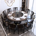 新中式实木圆桌椅组合大理石带转盘餐厅简约现代家具岩板网红桌子